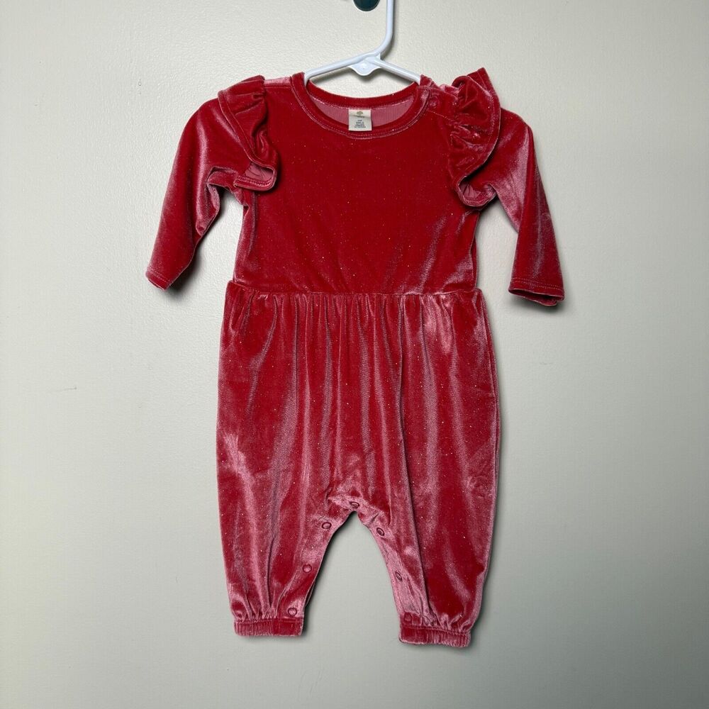 Tucker + Tate Pink Glitter Romper Velour Velvet 3M Baby Holiday Christmas Party